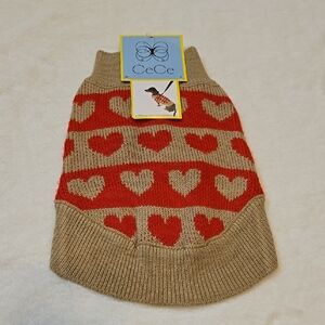 New CeCe Red and Tan Heart Small Dog Sweater